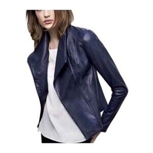 Vince Deep Blue Leather Jacket NWOT